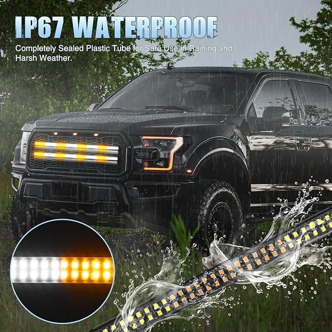 Nilight 2PCS 24 inch Truck Grille Strobe Lights Strip 384 LED Emergency Light Amber White Flexible Side Flashing Warning Caution Safety Waterproof Lighting Kit for Trucks Tow Plow Construction Vehicle