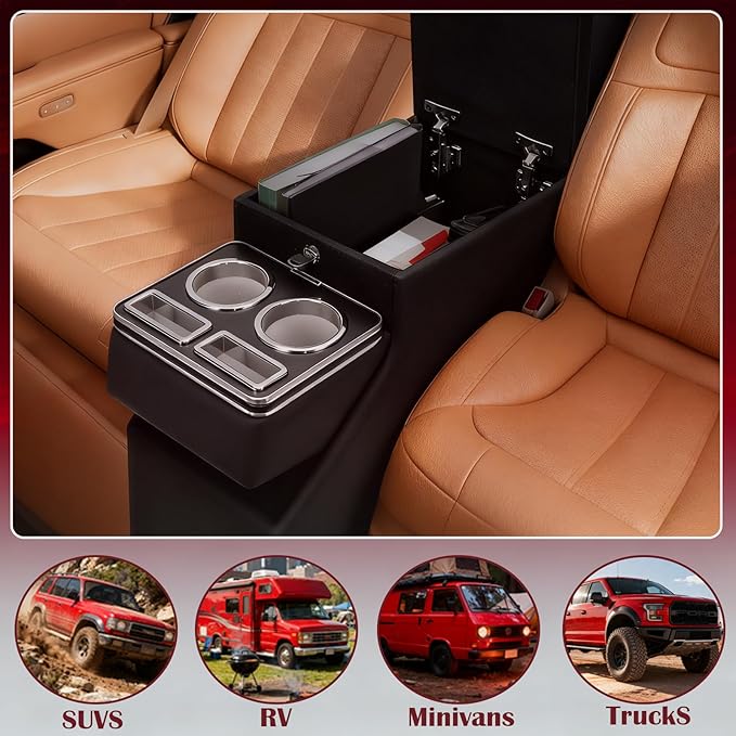 Truck Center Console Organizer Between Seat for Minivans, SUVs, Middle Van Bench Organizer for Floor Console Organizer Storage Box with Locking Design