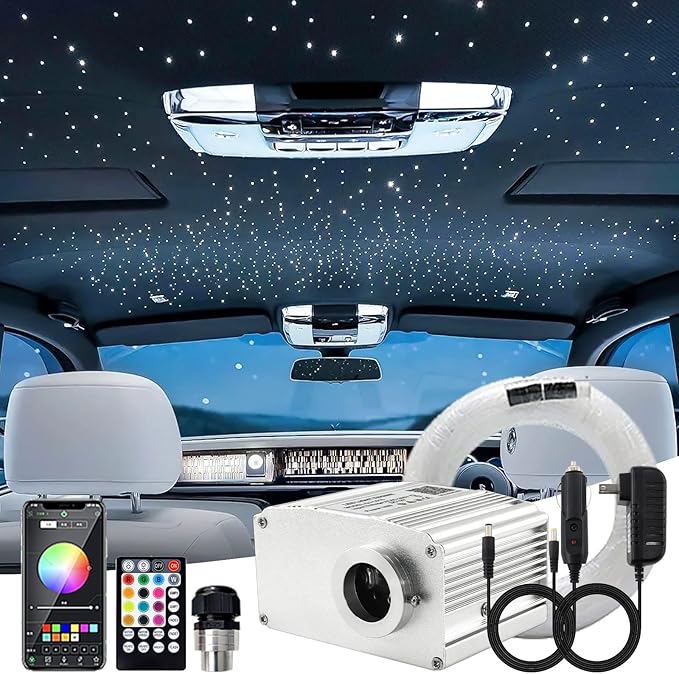 ATOKEE Twinkle Starlight Headliner Kit Mixed 295pcs 9.8ft, 10W Fiber Optic Star Lights for Car Home Roof Use with APP/Remote Music Control