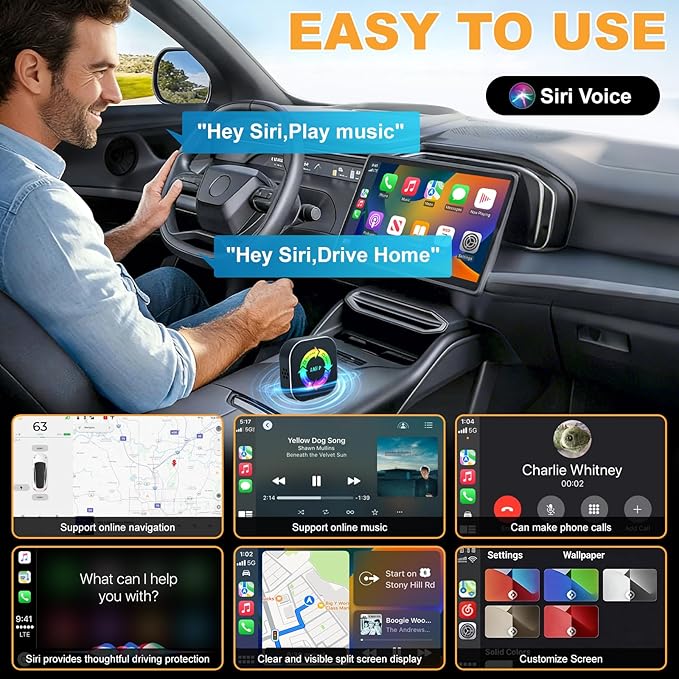 2026 Upgraded Wireless Carplay Adapter, 4 in 1 Screen Mirroring Support Mirror Link/AirPlay for Apple CarPlay & Android Auto, Mini USB/Type-C Plug & Play Car Play Adapter, Wired to Wireless No Latency