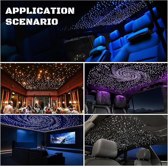Fiber Optic Car Starlight Headliner Kit, Sound Activated RGBW 16W 450pcs*0.03in*9.8ft Fiber Strands Starlight Kit with APP& Remote Controlled, Star Lights for Ceiling Car Roof/Home Decor