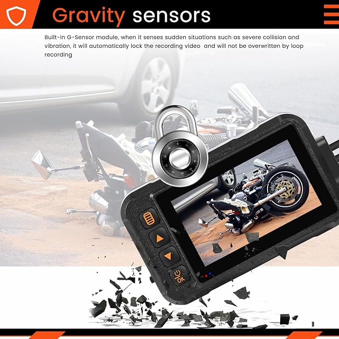 CAMECHO Motorcycle Dash Cam Front and Rear, IP67 Waterpoorf Dual Dash Camera with 32GB Card, 3" HD Car Camera with G-Sensor, Night Vision, Loop Recording, Dashcam for Motorbike, Motorsports
