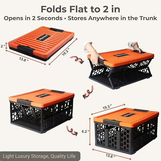 Mymazn Trunk Crate Organizer with Cooler for Car, Collapsible Plastic Trunk Lid Organizer Box for Travel, Groceries, Sports, Home, Tailgating | Removable Insulated Cooler Set