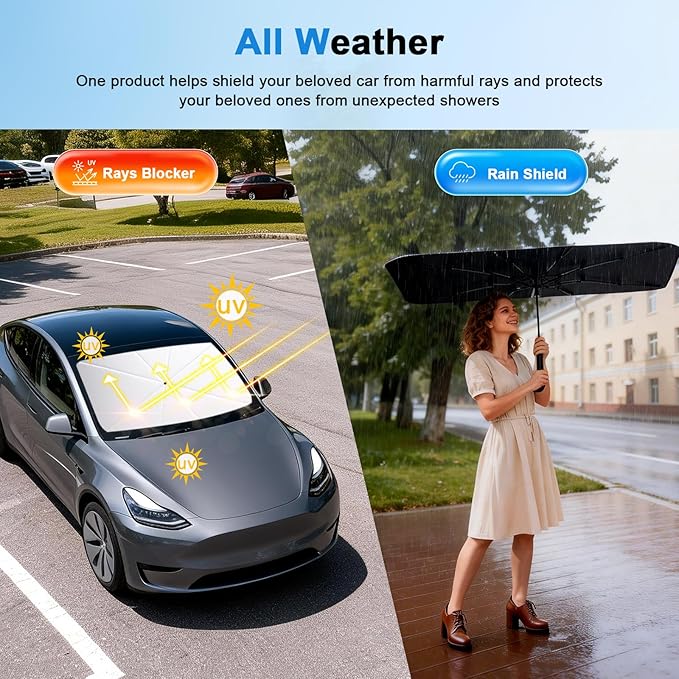 PEMOTech Sport&Compacts Car Accessories Umbrella Windshield Sun Shade | Quick-Install Reliable UV Blocker&Heat Shield | Versatile Car Window Shades | Keep Cool&Protect Interior | Medium(49"X25.6")