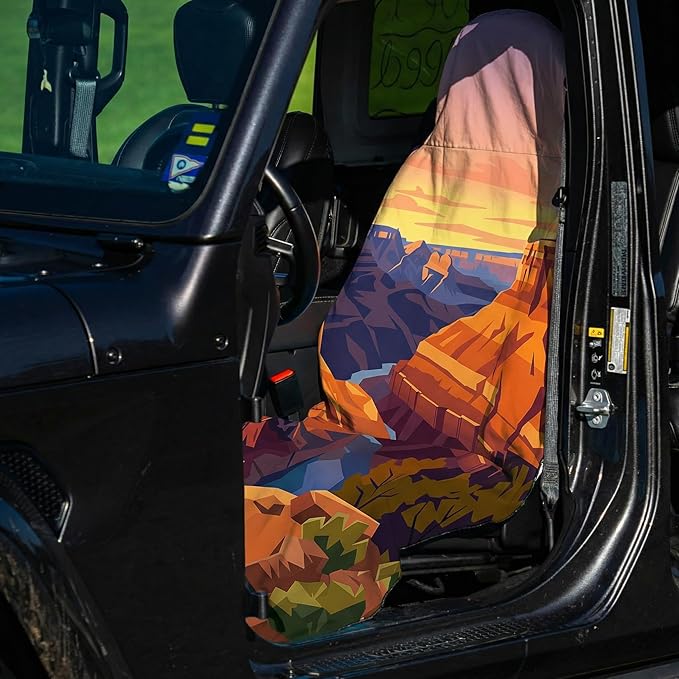 2 Pack Car Seat Towel Covers, Sweat Protector for Front Seats, Premium Thickened Microfiber with Colorado River, Breathable & Quick Dry, Slip-on Headrest Pocket for Gym Running Beach Universal Fit