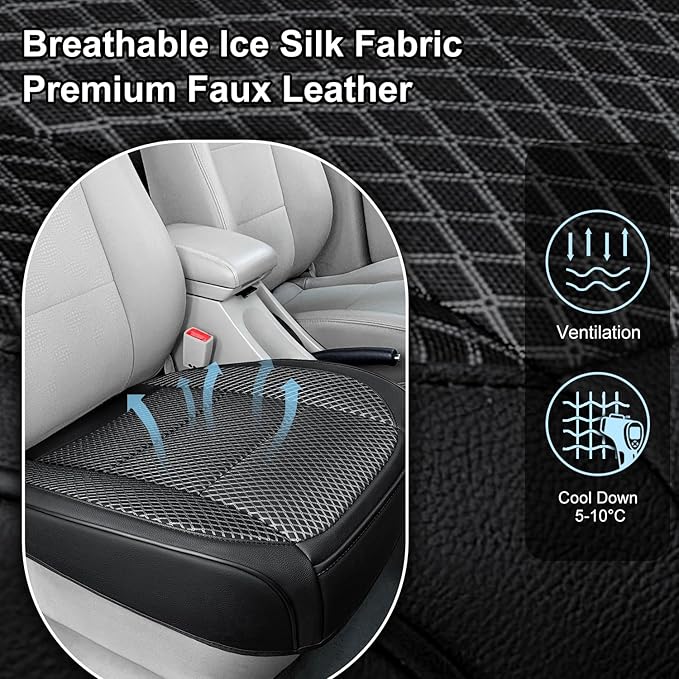 1 Pack Black Ventilated Bottom Car Seat Cover, 3D Air Mesh Breathable Front Leather Car Seat Protectors, Universal Fit Automotive Comfortable Seat Cushion with Storage Pocket for Car Truck SUV