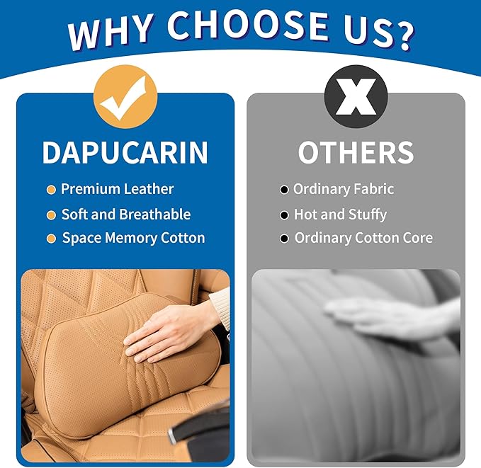 Lumbar Support Pillow for Car Seat, Office Chair Nappa Leather Memory Foam Lower Back Cushion for Back Pain Relief Improve Posture, Ergonomic Back Rest for Gaming Chair, Palomino, 1PC