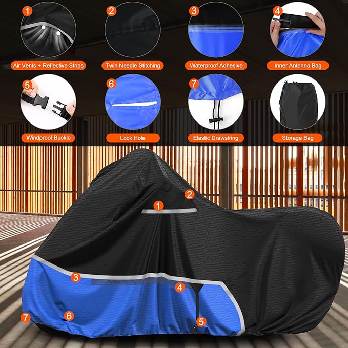 Waterproof Motorcycle Cover Replace for Indian Roadmaster/Pursuit, 420D Oxford Cloth Customized Motorcycle Cover for Snow Rain Dust Protection
