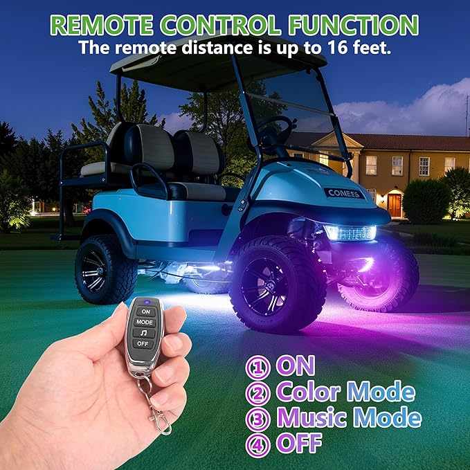 10L0L 2PCS Golf Cart Underbody Light Kit, Underglow LED Light Strip, 22 Modes RGB Music Sync, 12-66V Wide Voltage, IP67 Waterproof for EZGO, Club Car, Yamaha