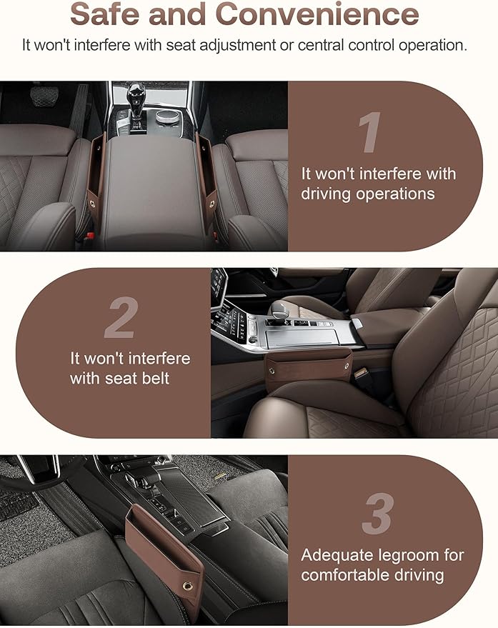 Premium Leather Car Seat Gap Filler Organizer (0.2”-1.2" Gaps), Clever Gifts for Car SUV Truck Owners (Brown, 1 Pack)