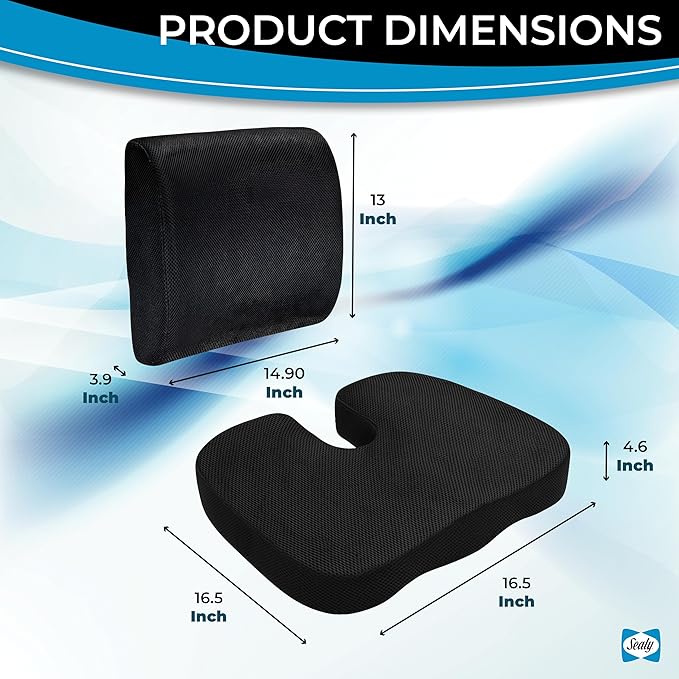 Sealy Memory Foam Car 2-Pack Seat Cushions – Ergonomic Cushions for Tailbone Pain Relief, Ideal for Office Chairs, Car Seats and Gaming Chairs, Premium Cushions Offering Superior Comfort and Support