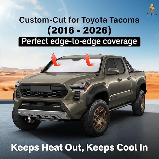 EcoNour Windshield Sunshade Compatible for Toyota Tacoma 2016-2024 2025 2026, SR, SR5, TRD Sport, TRD Off-Road, Limited, TRD Pro Sun Visor for Front Window Sun Shade Cover, UV Blocker, Car Accessories