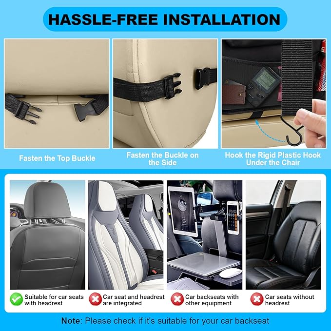 Car Backseat Organizer: Back Seat Storage Organizer for Kids with Tablet Holder, Heavy Duty Back Seat Protector with Foldable Table Tray, Kick Mats w/Pockets, Road Trip Essentials, 2 Count