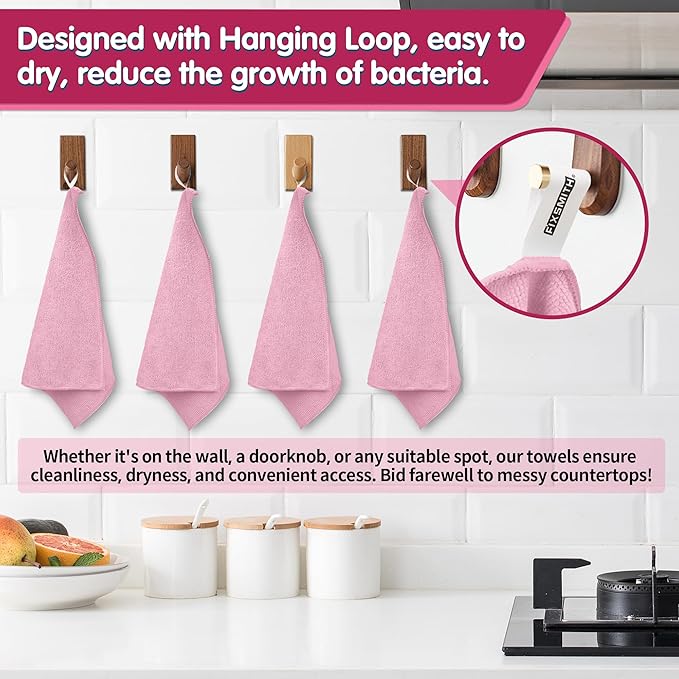 FIXSMITH Pink Microfiber Cleaning Cloth -Pack of 8, Highly Absorbent Cleaning Rags, 16"X12" All Purpose Cleaning Towels for Housekeeping, Kitchen, Car, Lint Free and Reusable Microfiber Towels
