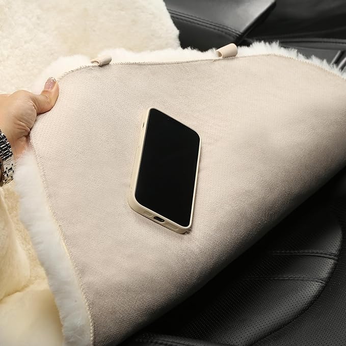 Natural Fur Sheepskin Universal car seat Covers for seat Cushion Auto Accessories, (Pearly White, Universal Fit)