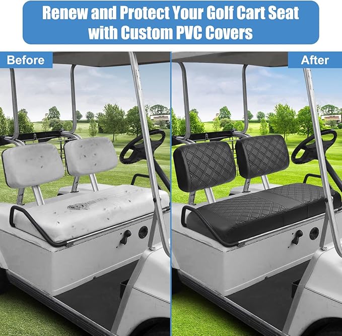 Club Car DS Pre-2000 Seat Cover, Golf Cart Front Seat Cover Fit For Club Car DS 1982-2000 OEM Ordinary Seat Cushion, Concave and Convex Design Appearance, Thick Vinyl Leather Comfortable/Breathable