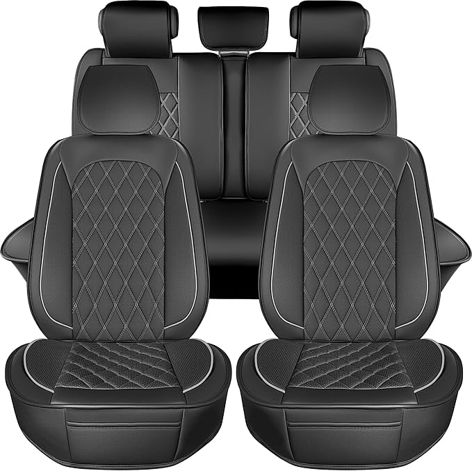 LINGVIDO Car Seat Covers Full Set (5 Seats) - Premium Perforated Nappa Leather, Waterproof Shield, Omni-Adapt Fit SUVs Sedans, Ultimate Family & Pet Protection