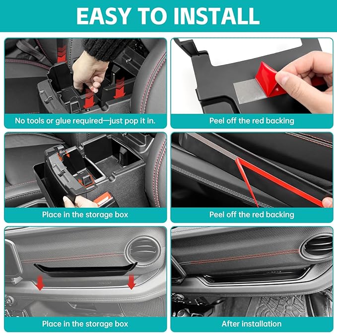 3PCS Center Console Organizer Combo Kit Compatible with 2024-2026 Jeep Wangler JL JLU 4xe Rubicon Sahara & Gladiator JT Accessories, Insert/Hanging Armrest Storage Box & Grab Bar Tray