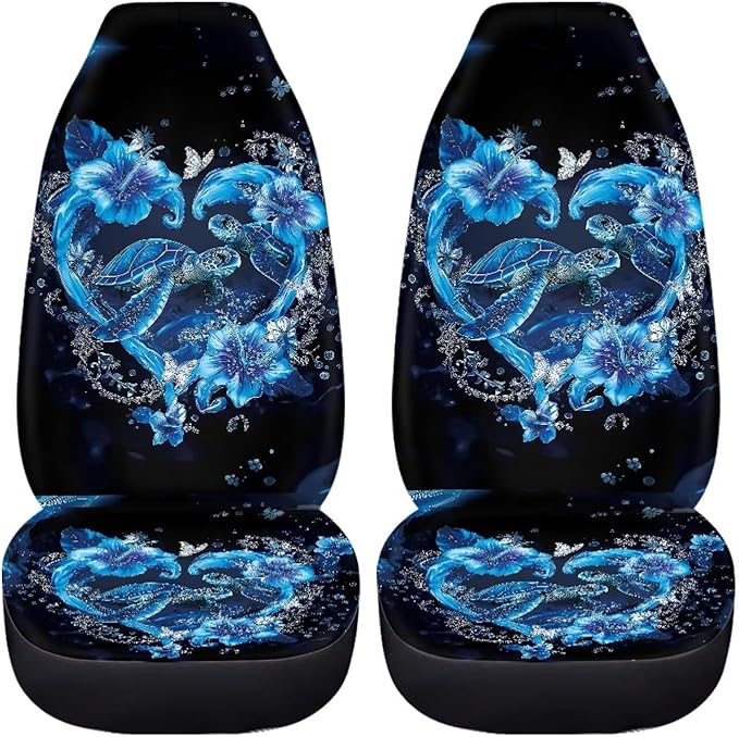 BIGCARJOB Turtle Couple Car Seat Covers Set Universal Car Interior Seat Rugs 2 Pcs Auto Front Seat Protector Set for Men Women Car Accessories Set