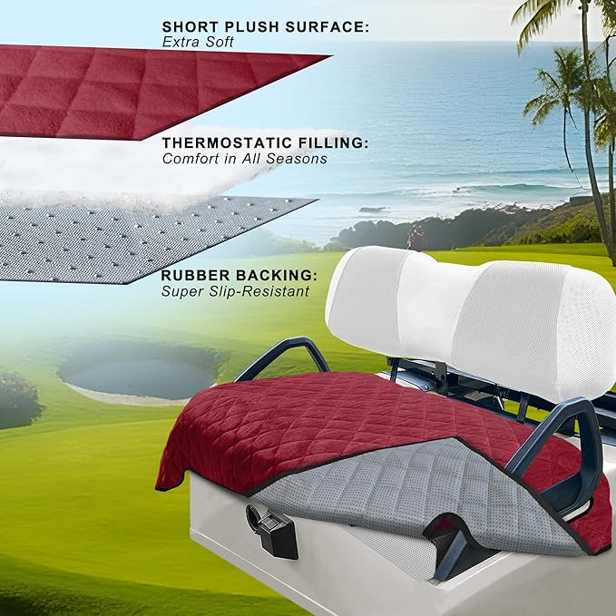 YOKYHOM Golf Cart Seat Covers for 2 & 4 Passenger Carts, Thick Short Plush with Non-Slip Backing, Ultra Soft Seat Towel Blanket, Fits EZGO, Club Car, Yamaha, 51"x30.5", Wine Red