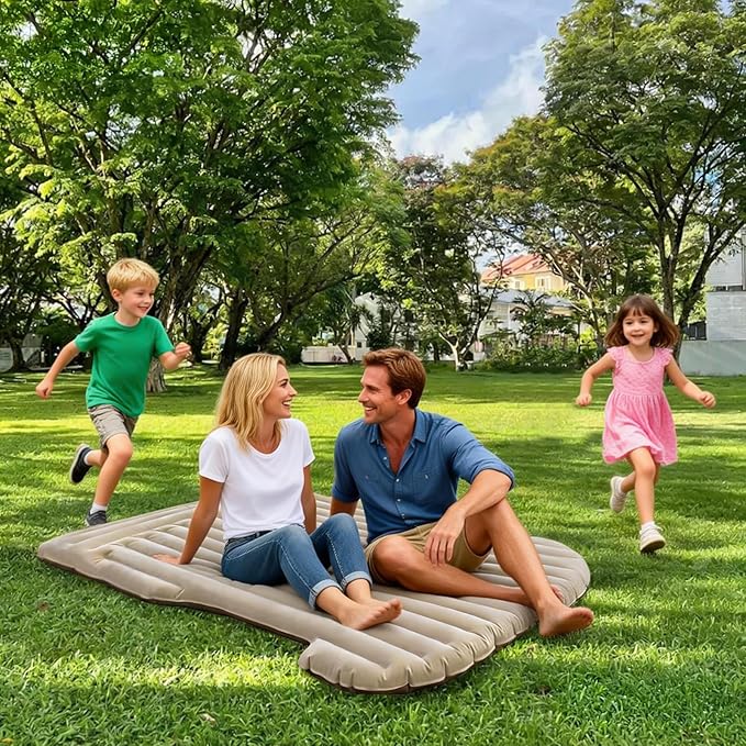 ZKOO Car Air Mattress 4 Inch, SUV Truck Camping Air Mattresses, Quick Inflation Chamber Portable Driving Trip Air Bed Soft Flocked Top for Camping, Colchon Inflable, with Storage Bag (Khaki)
