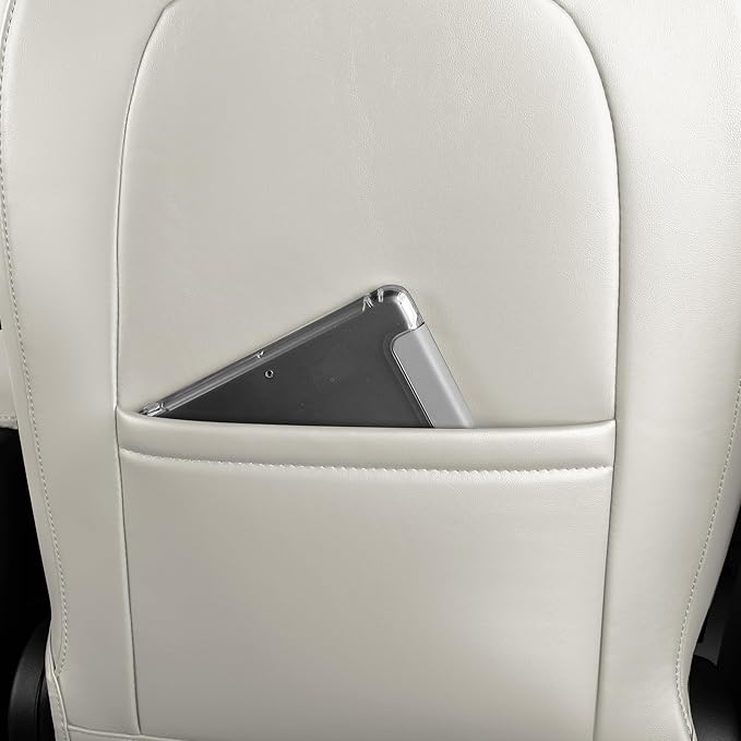 Leather Car Seat Cover for Tesla Model Y 2020 2021 2022 2023 2024 Customized Fit Front and Rear Seat Covers (Beige+Brown-Model Y)