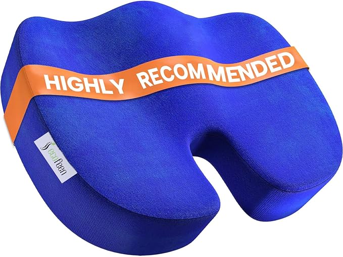 Seat Cushion – Memory Foam, Non-Slip Orthopedic Coccyx Support Pad for Office Chairs, Car Seats & Home, Ergonomic Tailbone, Sciatica & Lower Back Pain Relief