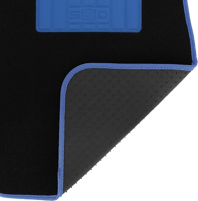Universal Car Mats Rubber Tread Blue Trim Anti Slip Washable Front 45x65cm Rear 44x33cm