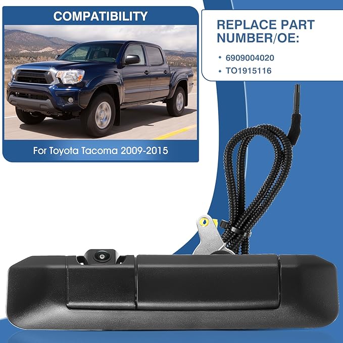 Tailgate Handle Backup Camera Fit for Toyota Tacoma 2009-2015 Tailgate Reversing Rear View Park Assist Camera RCA Plug Replaces 6909004020