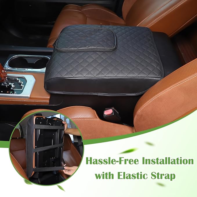 LLKUANG Car Center Console Armrest Cover Pad Fit for Toyota Tundra 2007-2021 Waterproof Leather Seat Armrest Box Cushion Pad Protector (Black-with Zipper)