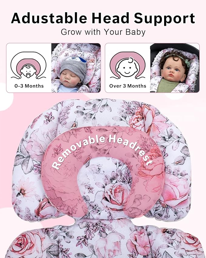 Infant Car Seat Insert with Extra Headrest, Adjustable Carseat Head Support for Preemie to Toddler, 2 in 1 Breathable Air Mesh Car Seat Insert for Newborn, Mink Dot Baby Car Seat Cushion for Stroller
