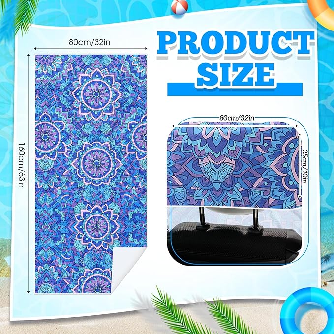 2 Pack Car Seat Towel Covers with Storage Bag 63 x 32 Inch Athletic Running Towel Seat Sweat Washable Non Slip Cover Gift for Car Outdoor Sport Activities (Sea Turtles,Mandala)