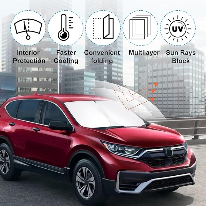 Windshield Sun Shade Custom Fit for 2017-2022 Honda CR-V CRV Accessories Foldable Sunshade Sun Blocker Protect Car from Sun Rays & Heat Damage Keep Car Cooler