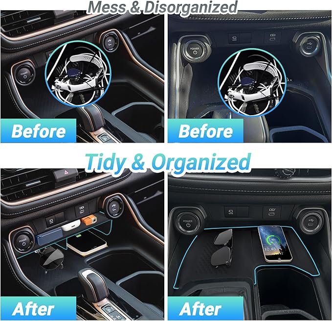 Center Console Organizer Compatible with 2023-2025 2026 Toyota Grand Highlander Interior Accessories, Charging Zone Silicone Mat, Console Organizer Tray with Sunglasses