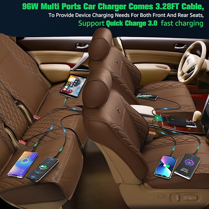 Multi Ports USB Car Charger, 96W 6 Port QC3.0 Fast Adapter Multiple Ports, with Four Quick Charge 3.0 Port, 12V-24V Multi Device Cigarette Lighter for Smart Phone & Tablets Charging