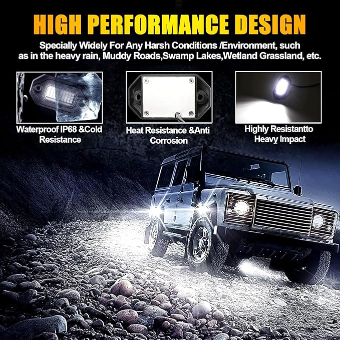 16 Pods Metal Bright Pure White LED Rock Lights Kit,Per pod provided 15FT Power Cord,6500K 36LEDs Neon Underglow Light Aluminum Waterproof Fender Lights for Trucks Trailer Jeep Off Road ATV UTV