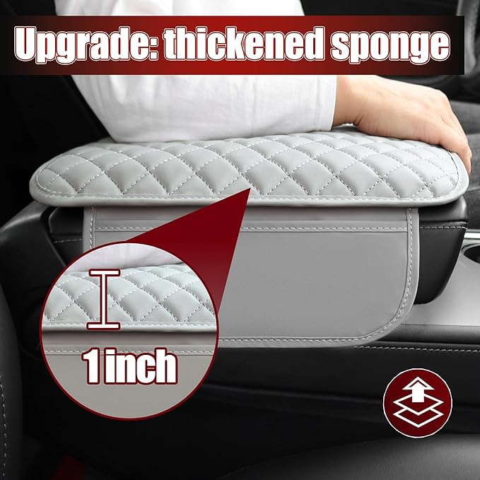 DS Upgraded Car Center Console Cover with 2 Storage,Arm Rest Covers Armrest Cover for Car, Microfiber Leather Car Armrest Cover Cushion, Universal Car Interior Accessories for Vehicles（Gray longer）