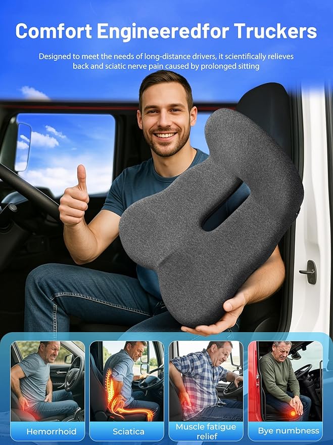 Car Seat Cushion - Memory Foam L-Shaped with Lumbar Support & Anti-Slip Design for Long Driving Comfort