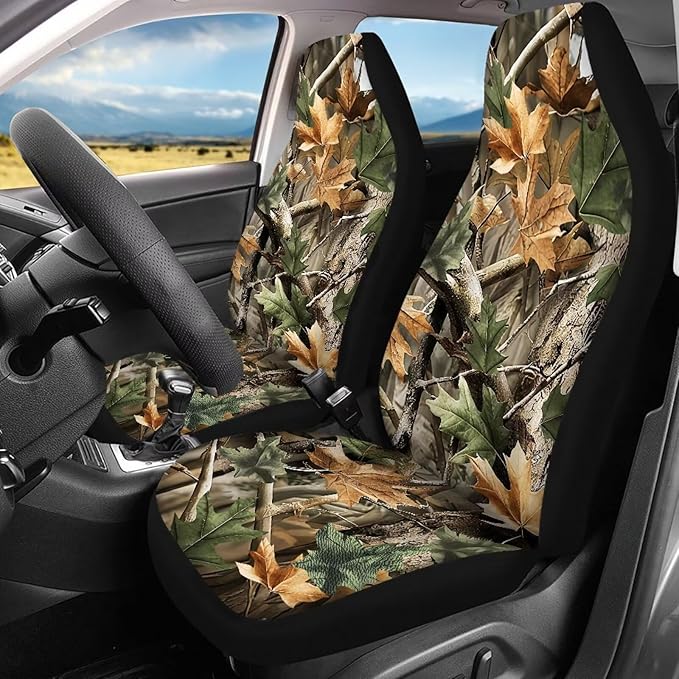 KEIAHUAN Car Seat Covers for Front and Rear Seat Full Set of 4 Pcs Hunting Camouflage Design Breathable Stretchable Front Saddle Blanket Rear Split Bench Protection Cover for SUV,Minivan,Trucks