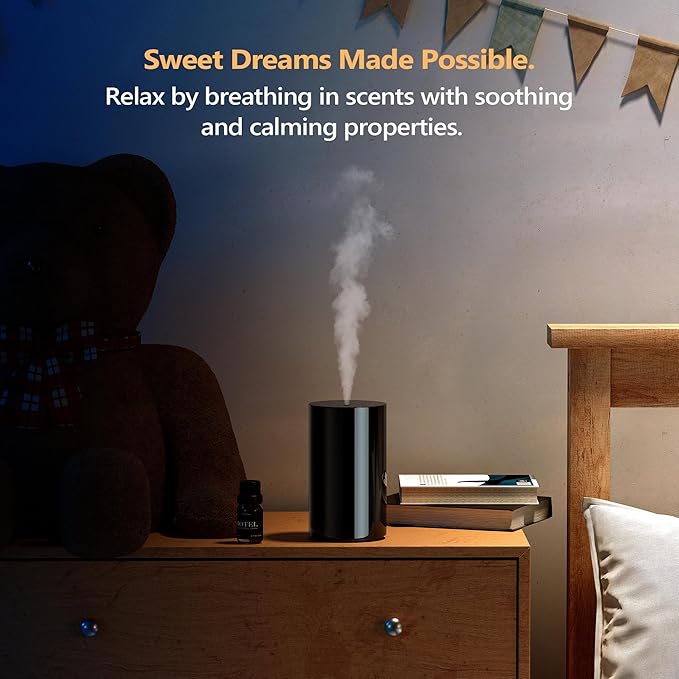 Airversa Waterless Essential Oil Diffuser Starter Kit with 2x20mL Hotel Scent Fragrance Oil for Home Car Room Office, Battery Operated Mini Scent Air Machine Portable Diffuser, AN8Kit-C Black