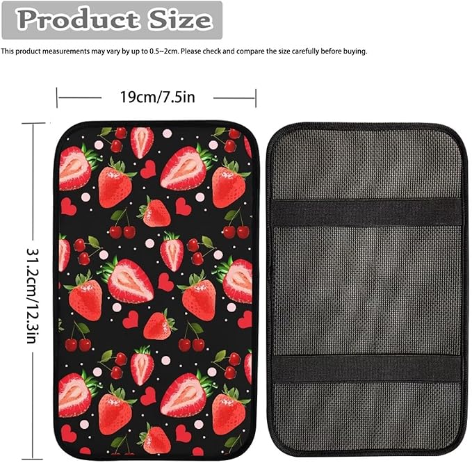 JoyLamoria Car Armrest Cushion Cover Center Console Box Pad Car Accessories with Red Strawberry Print