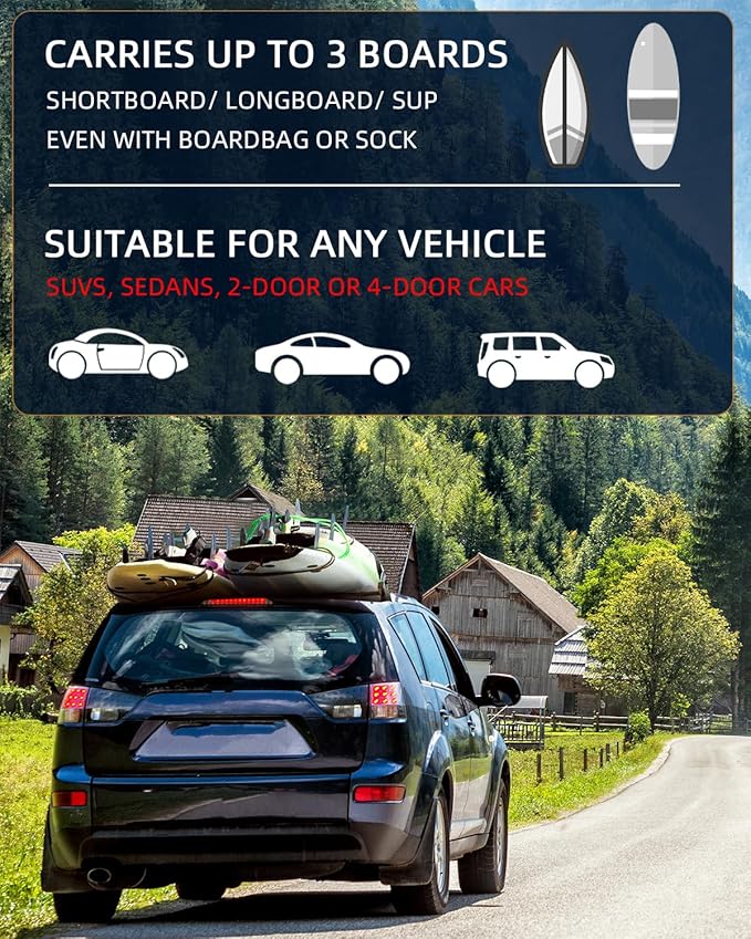 Abahub Soft Roof Rack Pads with 2 Tie Down Straps, 2 Tie Down Ropes, 2 Hood Loops and Storage Bag, for Surfboard, Kayak, Canoe, Heavy Duty Universal Car Roof Racks System