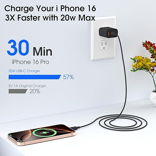iPhone 17 16 15 Charger Fast Charging,20W USB C Wall Charger Block with 6ft Type C to C Cable Cord for Apple iPhone 17/17 Pro/17 Pro Max/17 Air/16/16 Plus/16 Pro/16 Pro Max/15 Pro Max/iPad Pro Black