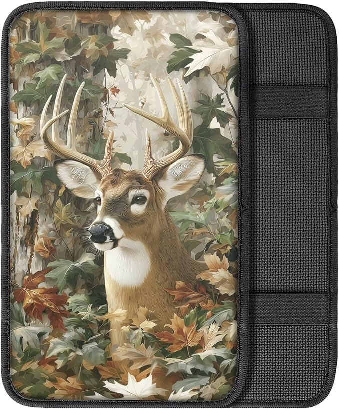 Dreaweet Deer Hunting Camo Car Armrest Cover Universal Car Accessories Center Console Pad Scratch-Resistant Universal Arm Rest Cover for SUV Truck Sedan