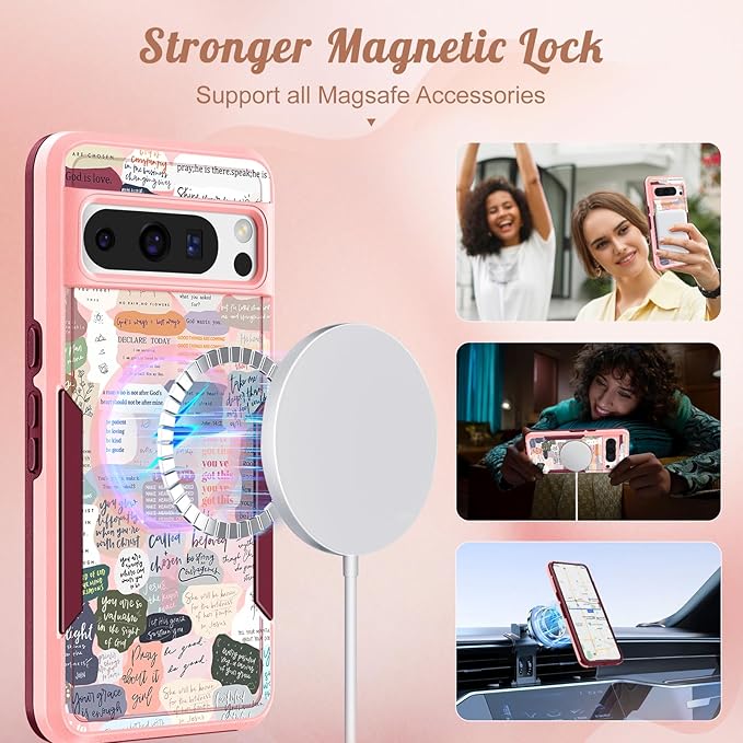 for Google Pixel 8 Pro Case - Compatible with MagSafe Women Girls Cute Magnetic Protective Cover Girly Kawaii Unique Pretty Heavy Duty Shockproof Design for Google Pixel 8 Pro Phone Cases