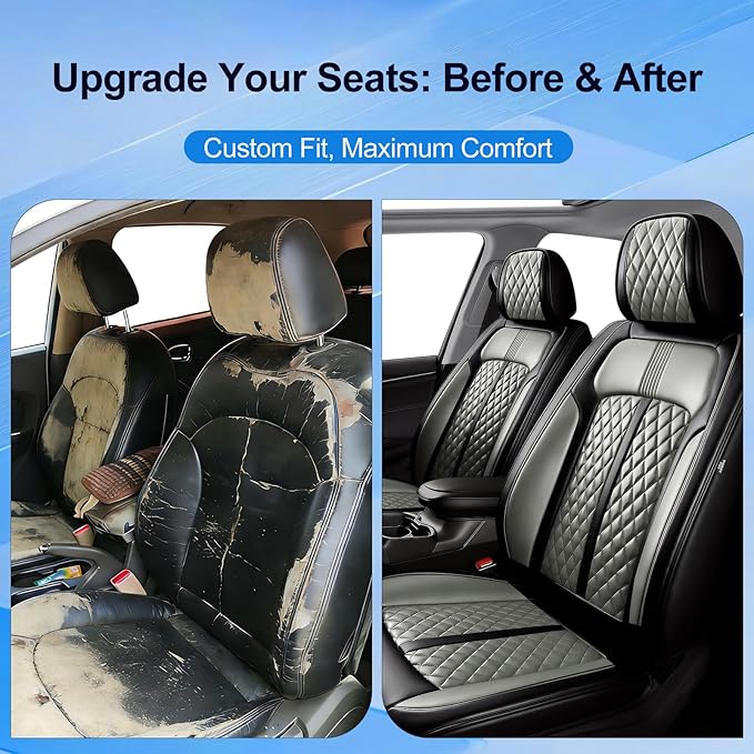 Fit Insight Car Seat Covers for Honda Insight 2010-2022 Premium Leather, Airbag Compatible, Scratch-Resistant, Waterproof All Weather Seat Protector, Airbag Compatible, Front Pair Black+Gray