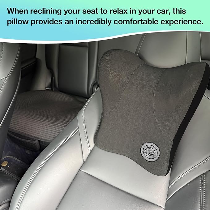 Car Neck Pillow for Driving Seat, Soft Memory Foam Headrest Pillow with Adjustable Strap and Removable Cover, Ergonomic Neck Support for Car, Office Chair, Gaming Chair – Dark Grey