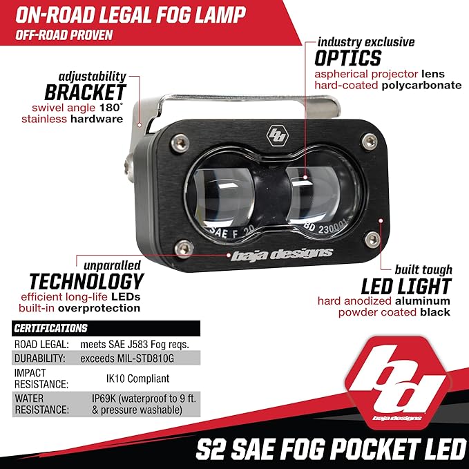 Baja Designs S2 LED SAE Fog Pocket Light Kit for Dodge Dodge Ram 2500/3500 2019+