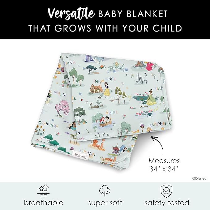 Milk Snob Disney Enchanted Kingdoms Baby Girl Swaddle Blanket, Soft Receiving, Security Bed and Play Blanket, Toddler and Infant Baby Bedding Registry and Shower Gifts, Newborn Essentials, 35x35