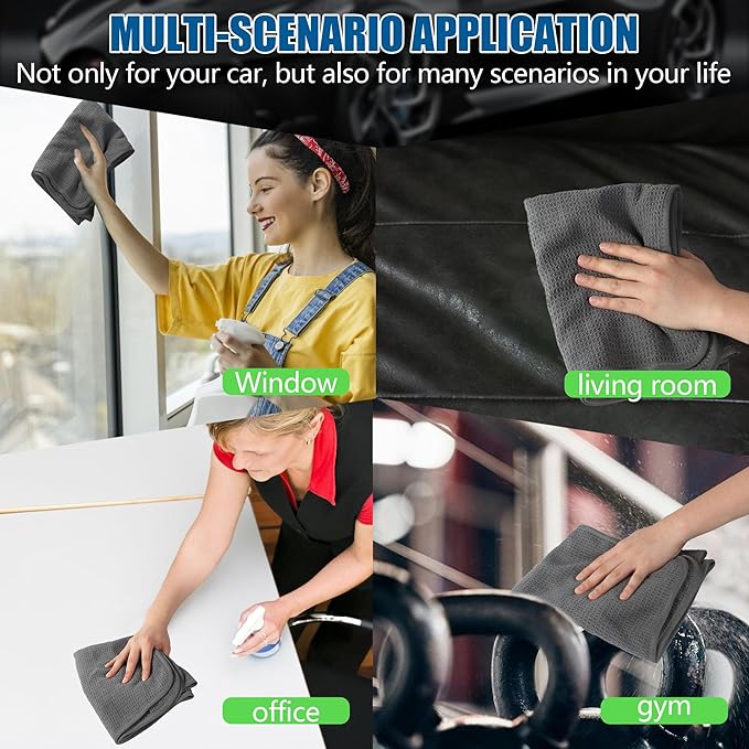 2 Pack Microfiber Car Towels,Car Drying Towel 22Inx32In,Waffle Weave with Reinforced Edges,Super Absorbent & Scratch-Free Cleaning Cloth for Auto Detailing,Home,Glass,Kitchen (Grey)